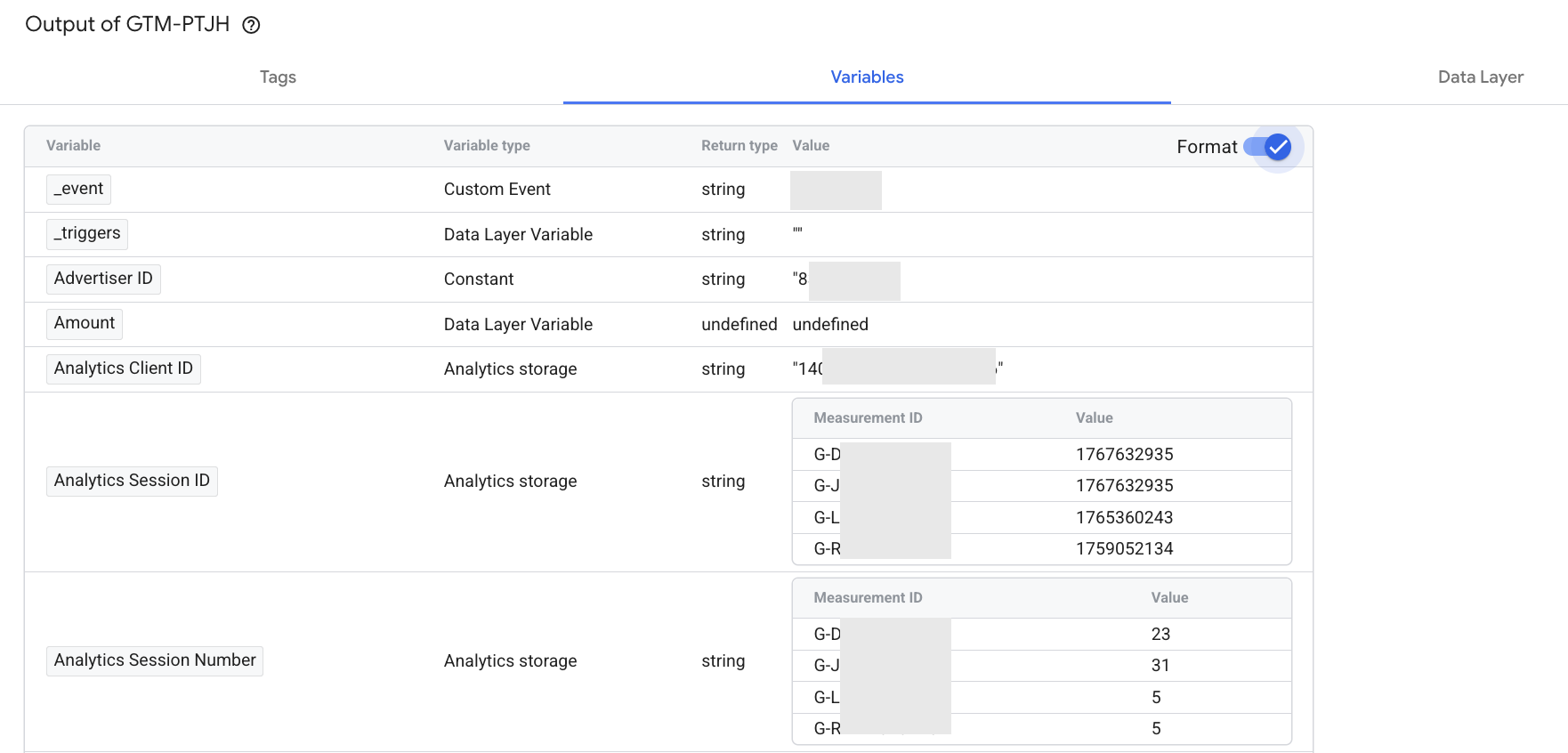 GTM debug with Session Information