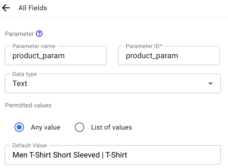 Setting up the parameter